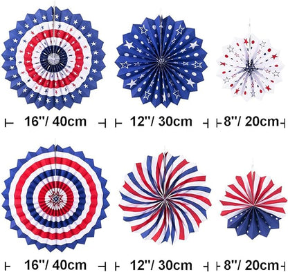 Bulk Independence Day Party Decorations Kit with Red White Blue Hanging Paper Fans Hanging Swirls Flag Pennant Foil Fringe Pom Poms for Holiday Party Supplies Decor Wholesale