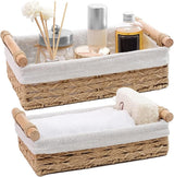 Premium 2 pcs Water Resistant Wicker Organizer Dual Design Bathroom Vanity Basket for Countertop & Toilet Tank Décor Storage