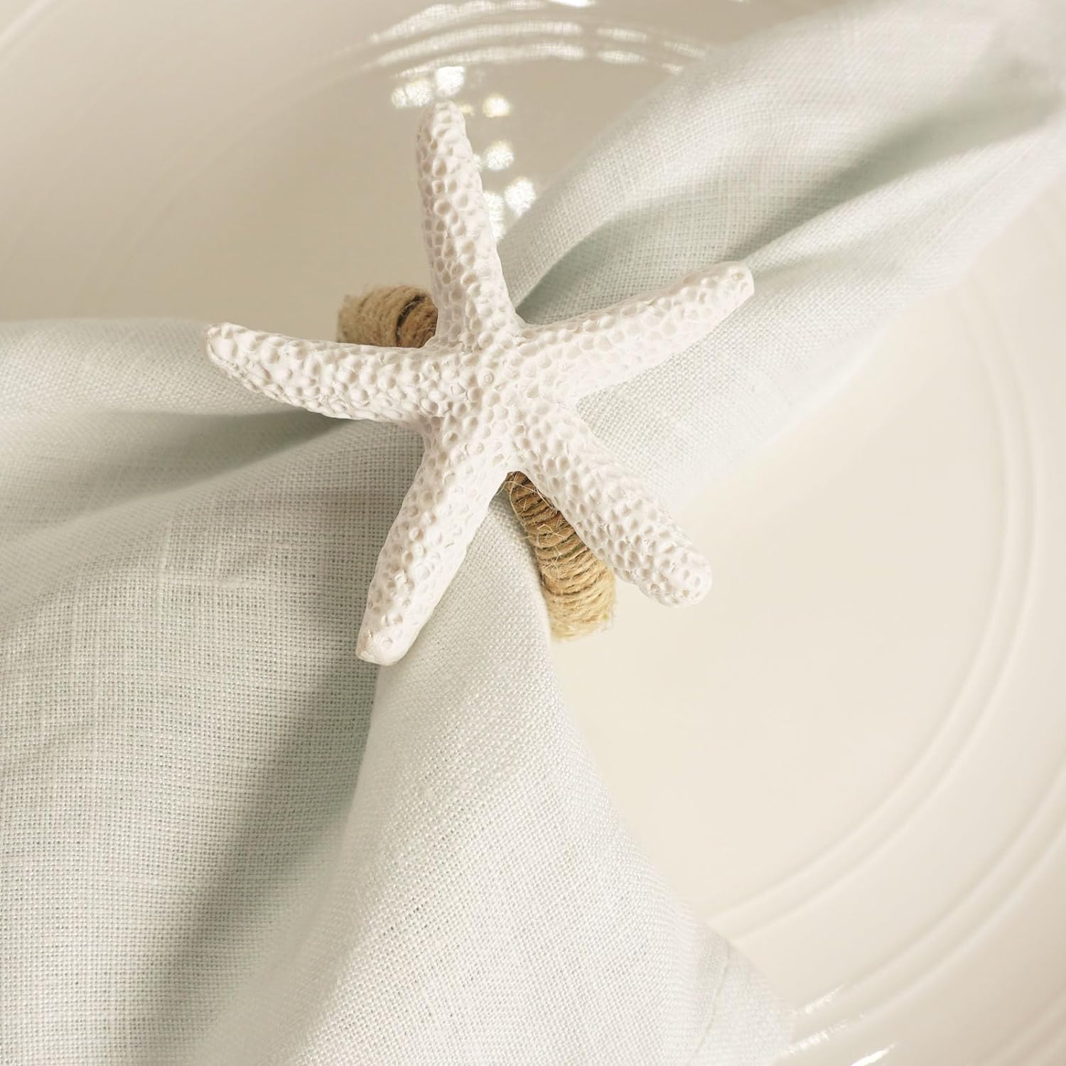 Bulk 6 Pcs White Starfish Napkin Rings for Crafts Beach Dinner Parties Weddings Theme Parties Banquets Nautical Coastal Table Decor Wholesale