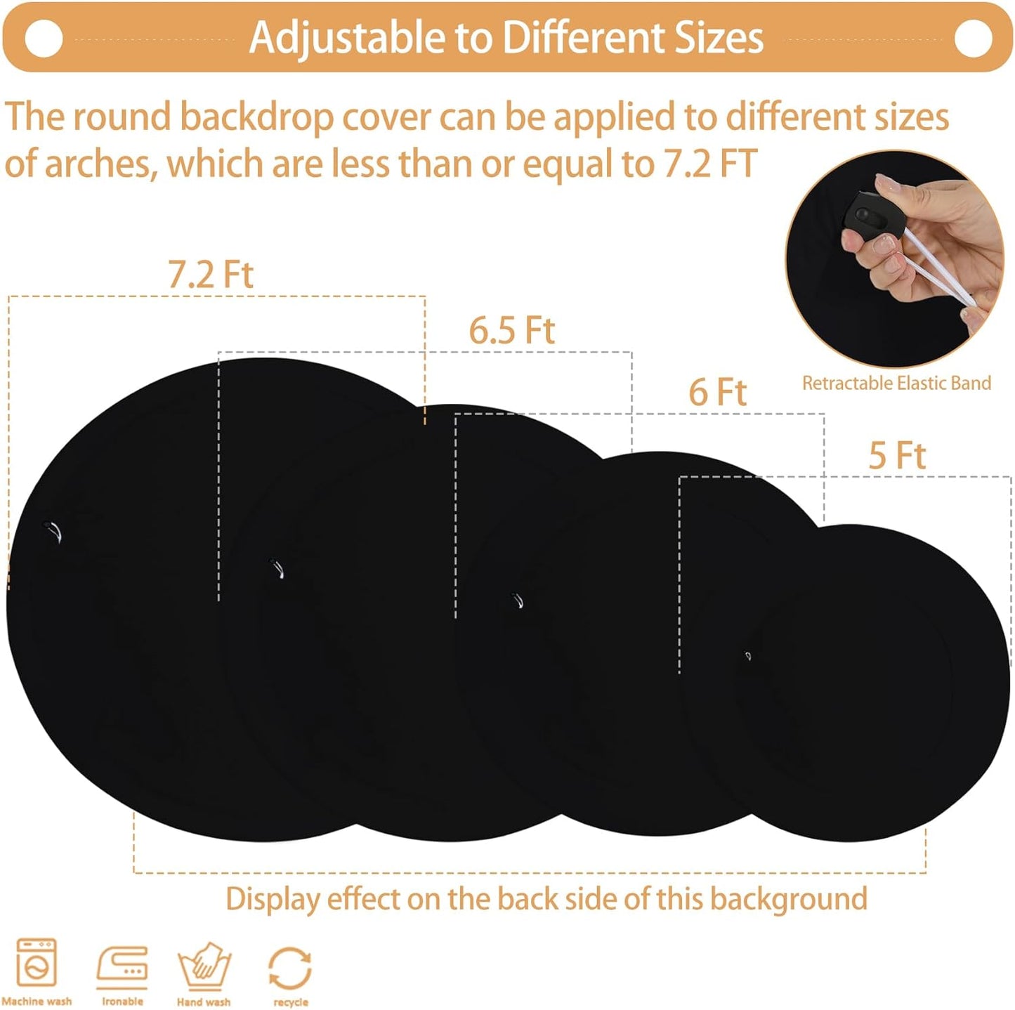 Bulk Adjustable White Round Backdrop Cover for 5 to 7.2ft Circle Arch Stand - Polyester Wedding, Birthday Party, Photography Decoration Wholesale