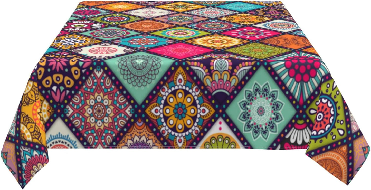 Bulk 60 Inch Round Tablecloth Stain Resistant Polyester Table Cover for Kitchen Dining Buffet Parties and Camping Mandala Design Wholesale