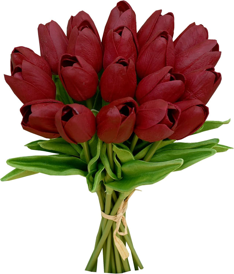 20 Stems Artificial Tulip Flowers 3.5 Inch PU Silk Realistic Lifelike Home Wedding Decor