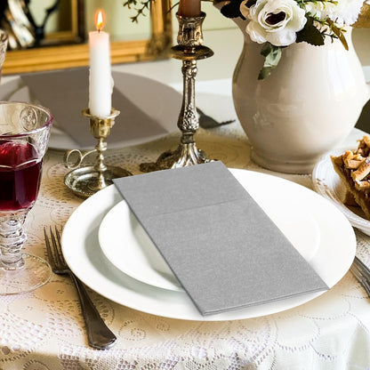 Bulk 100 Pcs 16.5" x 16.5" Premium Dinner Napkins with Flatware Pocket Soft Absorbent Cloth for Kitchen Parties Weddings Events Wholesale