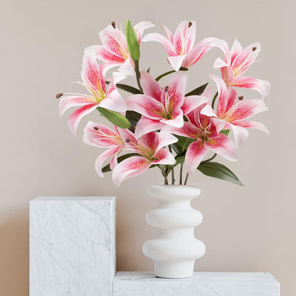 Premium 6 Pack Artificial Stargazer Lilies High Quality Faux Tiger Bouquets Hotel Home Party Flower Arrangements