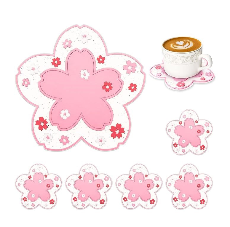 Bulk 3 Pcs PVC Sakura Coasters Cute Non-Slip Washable Silicone Placemat for Party Dining Decor Wholesale