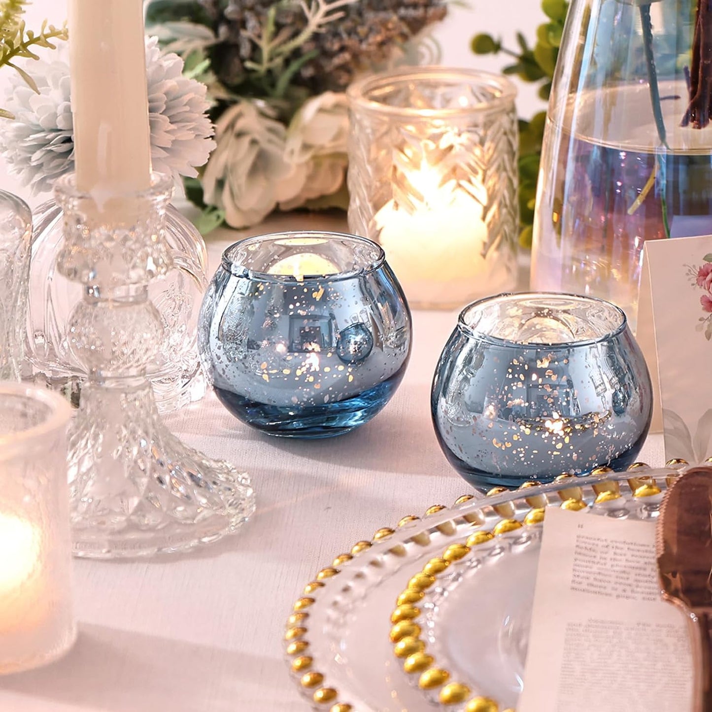 Bulk 12 Pcs Shine Bright Electroplated Glass Candle Holders for Weddings Parties Holidays Gifts and Bridal Showers Wholesale