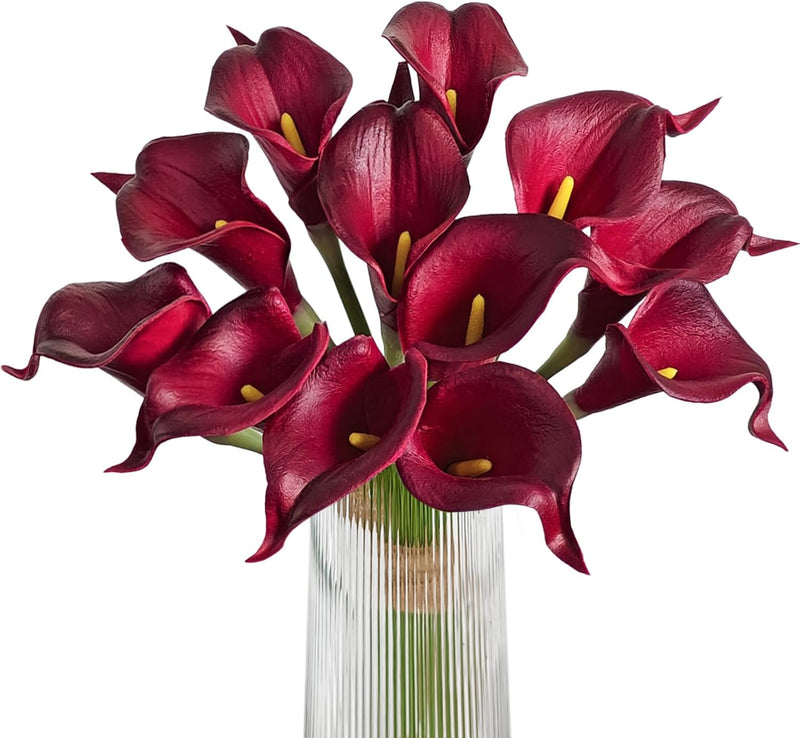 12 Pcs Artificial Calla Lilies Bouquet Stems, 12 Inch Velvety Teal Blue Silk Flowers for Wedding and Home Decor