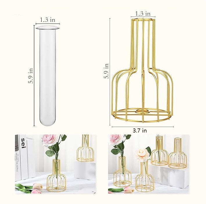Bulk Clear Glass Test Tube Vase with Metal Frame Hollow Iron Vase for Wedding Living Room Home Table Centerpieces Decorations Wholesale