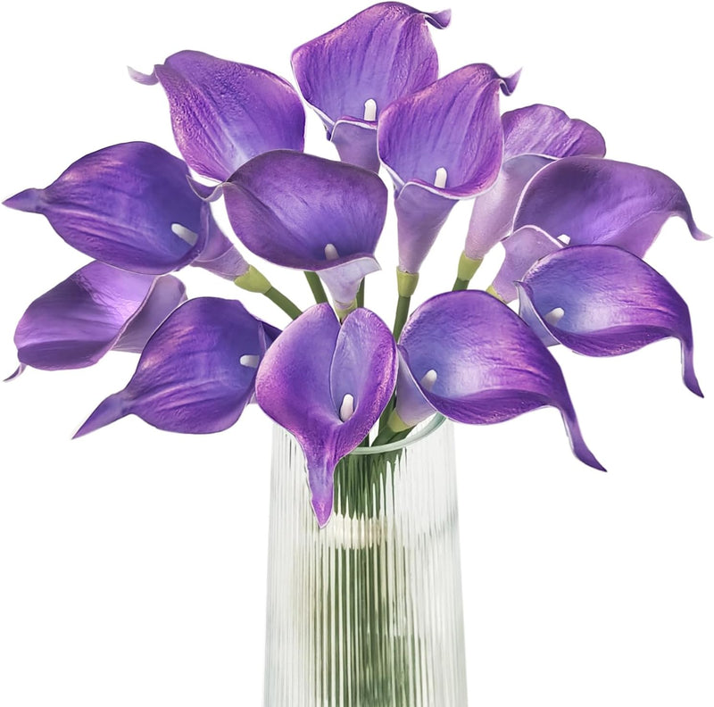 12 Pcs Artificial Calla Lilies Bouquet Stems, 12 Inch Velvety Teal Blue Silk Flowers for Wedding and Home Decor