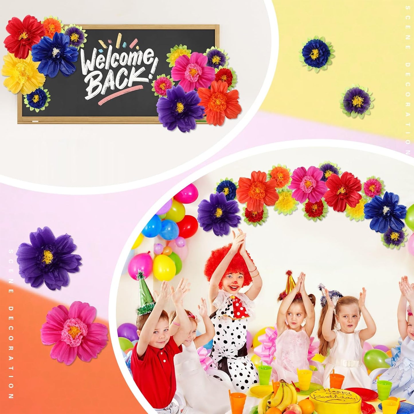 Bulk 24 Pcs Vibrant Wall Backdrop Decoration 20 Inch Paper Flowers Stunning Décor for Weddings  Birthdays Wholesale