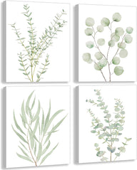 Bulk 4 Pcs Botanical Plant Canvas Wall Art Framed Boho Decor for Bathroom Bedroom Sage Green Eucalyptus Prints for Office Wholesale