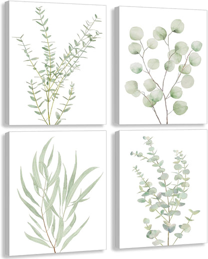 Bulk 4 Pcs Botanical Plant Canvas Wall Art Framed Boho Decor for Bathroom Bedroom Sage Green Eucalyptus Prints for Office Wholesale