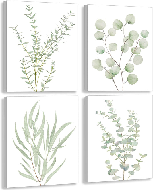 Bulk 4 Pcs Botanical Plant Canvas Wall Art Framed Boho Decor for Bathroom Bedroom Sage Green Eucalyptus Prints for Office Wholesale
