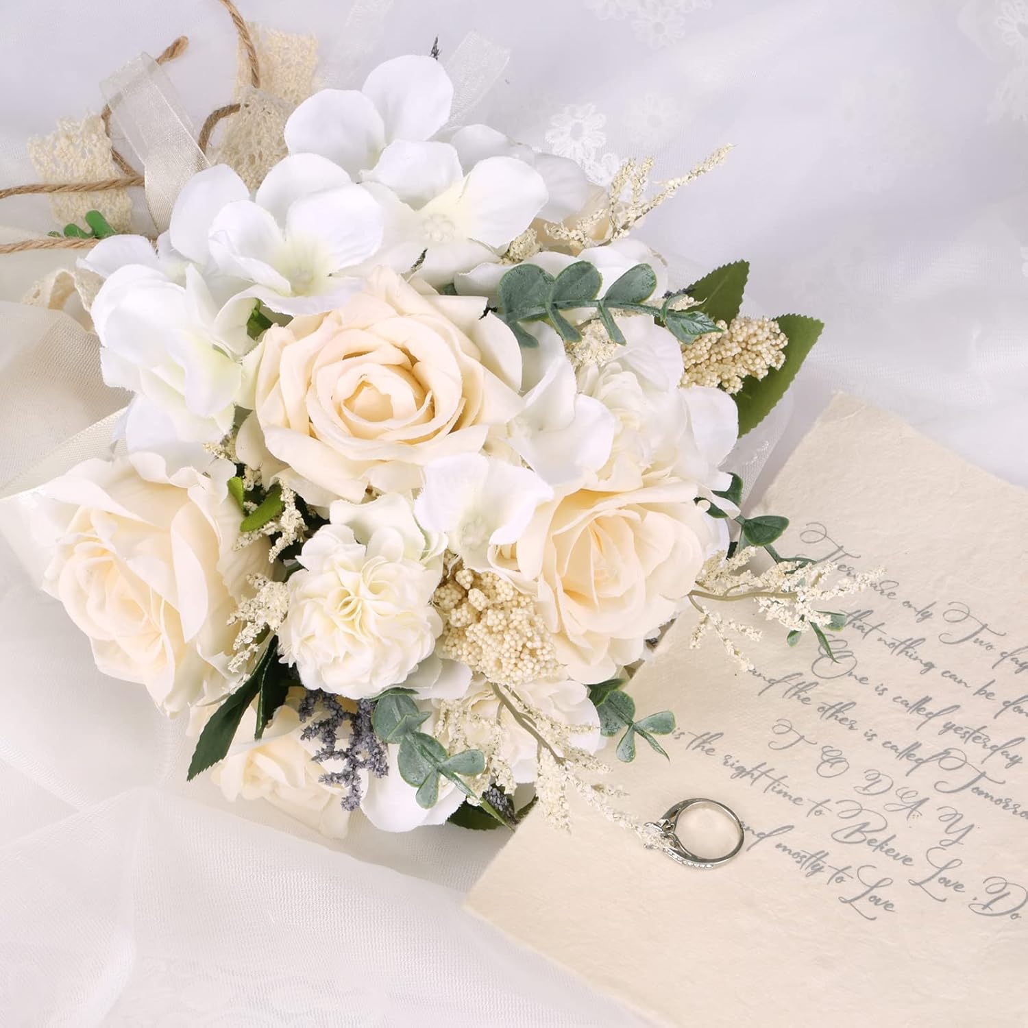 Premium Luxe Cascading Silk Roses Bouquets Everlasting Ivory Bridal Floral Arrangements for Wedding Centerpieces & Vase Displays