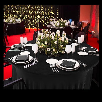6 Pack Premium Spandex Round Tablecloths 5ft Stretch Fabric Wedding Home Banquet Décor Skirt Design All Event Table Cover