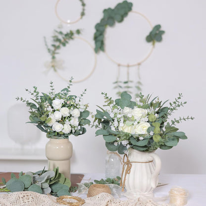 Bulk 110 Pcs 7 Kinds Mixed Artificial Eucalyptus Stems and Faux Flowers Wedding Floral Supplies for DIY Bouquets Table Centerpieces & Home Decor Arrangements Wholesale