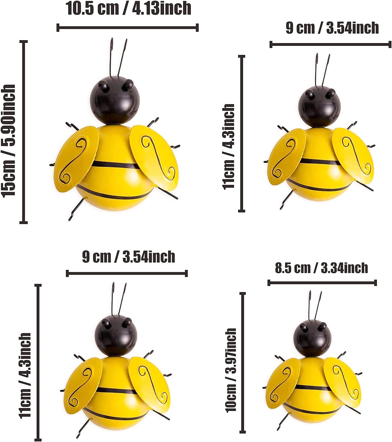 Bulk 4 Pcs Metal Wall Art 3D Iron Bumble Bee Wall Decor Sculpture for Outdoor Home Garden Decoration Wholesale