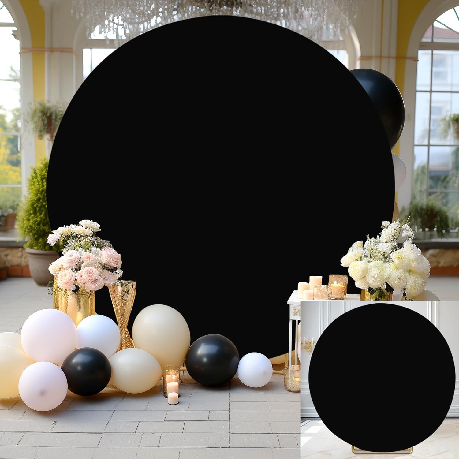Bulk Adjustable White Round Backdrop Cover for 5 to 7.2ft Circle Arch Stand - Polyester Wedding, Birthday Party, Photography Decoration Wholesale
