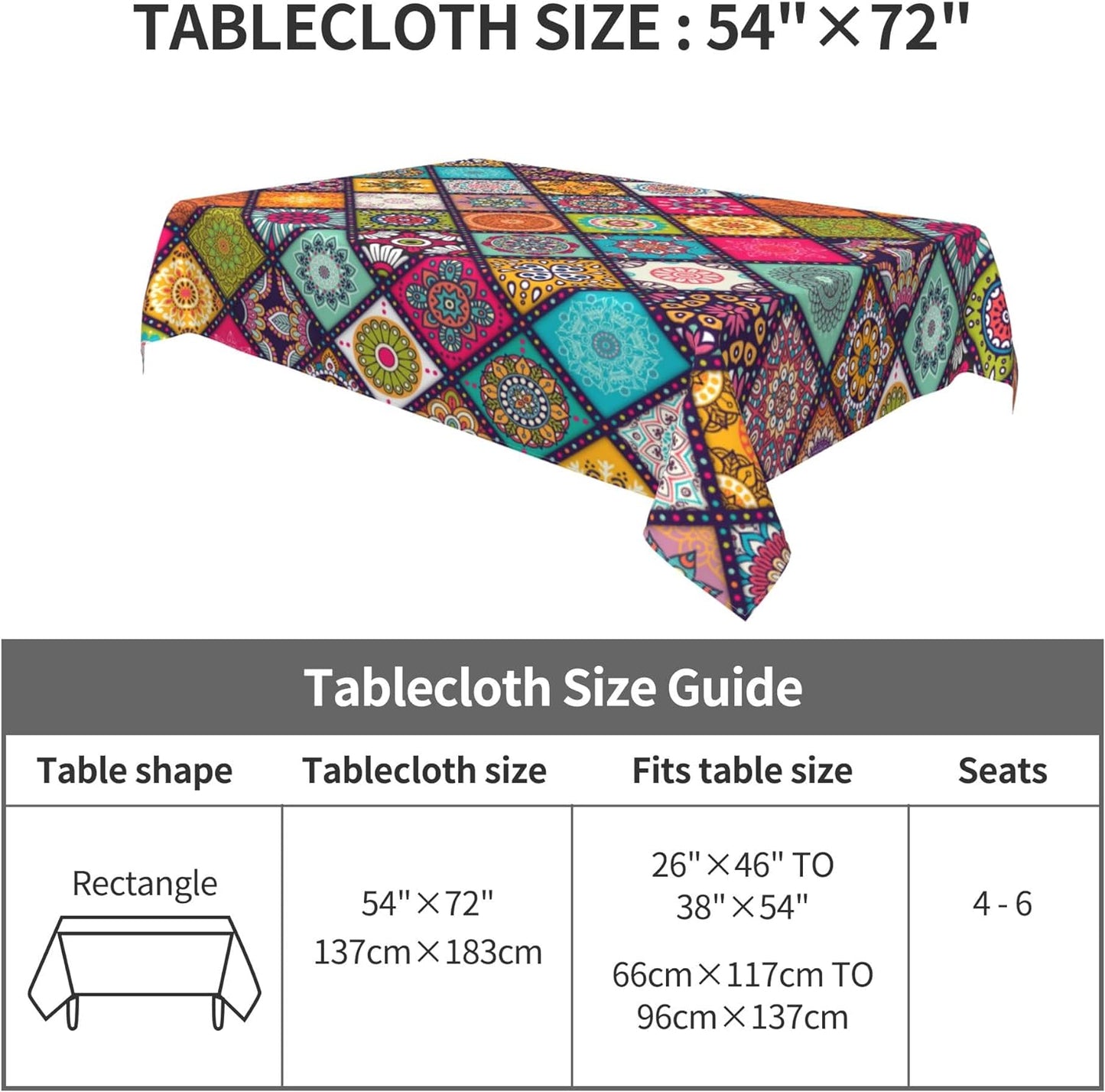 Bulk 60 Inch Round Tablecloth Stain Resistant Polyester Table Cover for Kitchen Dining Buffet Parties and Camping Mandala Design Wholesale
