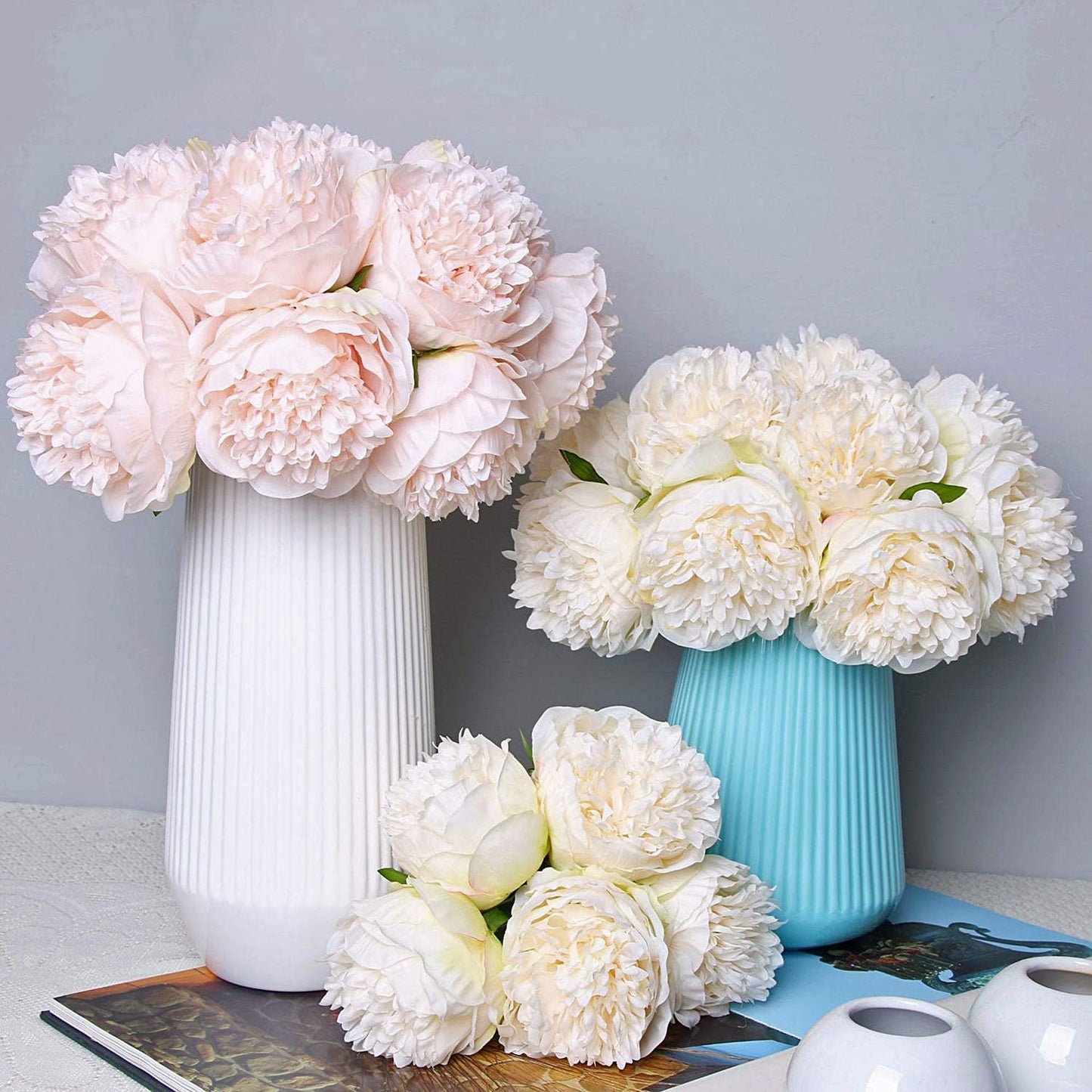 Bulk 2 Pcs Luxury Artificial Peony Bouquets 10 Real Touch Silk Stems with Foliage Wedding Arch Florals Table Centerpieces & Boho Home Decor No Fade Faux Flowers 7 Colors Wholesale