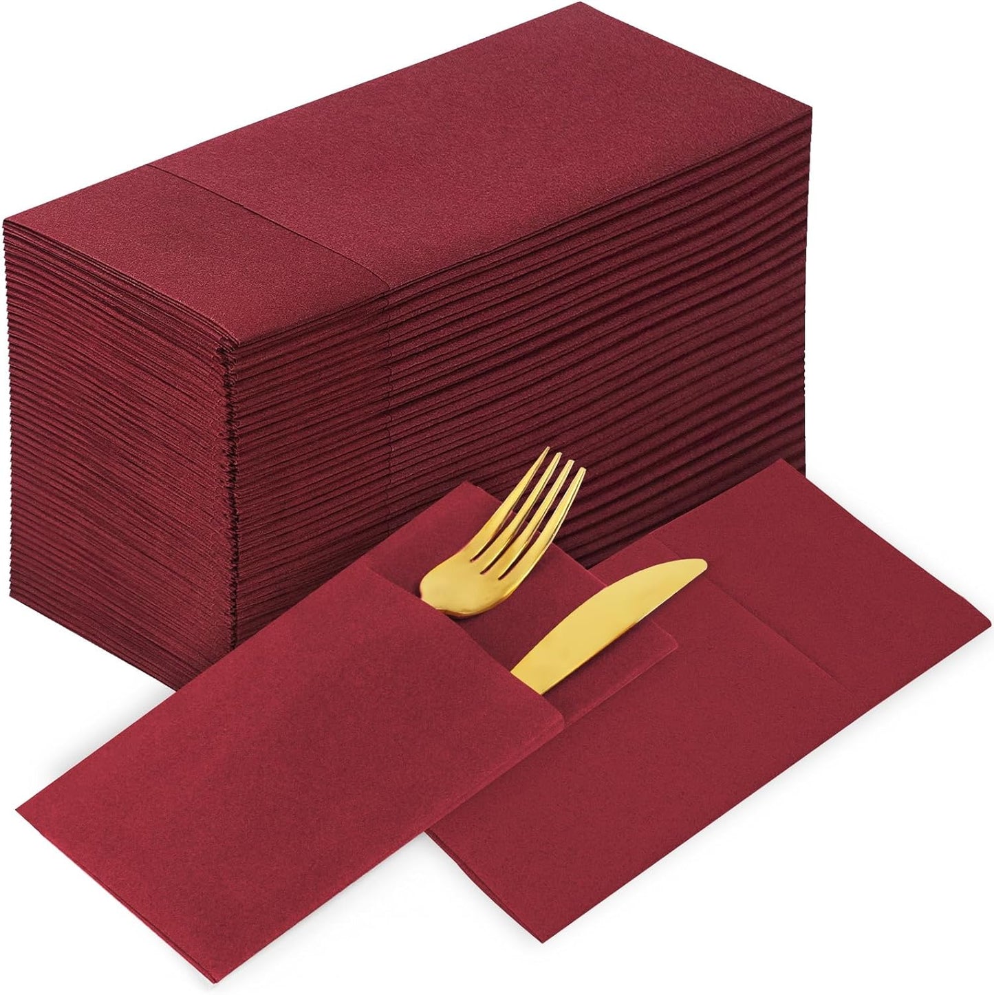 Bulk 100 Pcs 16.5" x 16.5" Premium Dinner Napkins with Flatware Pocket Soft Absorbent Cloth for Kitchen Parties Weddings Events Wholesale