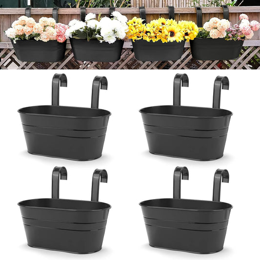 Premium Metal Wall Planters 4 Pack Large Hanging Flower Pots with Adjustable Hooks for Balcony Garden Patio Indoor Outdoor Decor