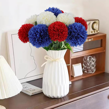Premium 12pcs Lifelike Silk Mums - UV-Resistant Patriotic Flowers for 4th July Decor Red White Blue Table Centerpiece