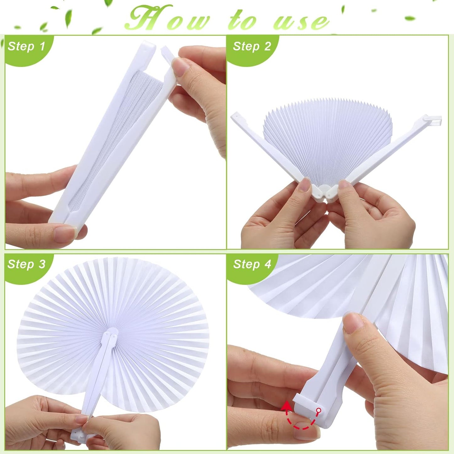 Bulk 100 Pcs White Paper Fans Round Folding Wedding Fans with Plastic Handle for Guests Birthday Party Favors for Men and Women Wholesale