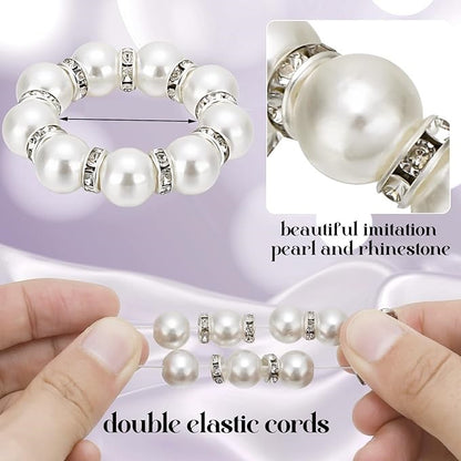 Romantic 12 Pcs Hand-beaded Pearl Rhinestone Napkin Rings - Wedding Table Elegant Decor Elastic Napkin Holders