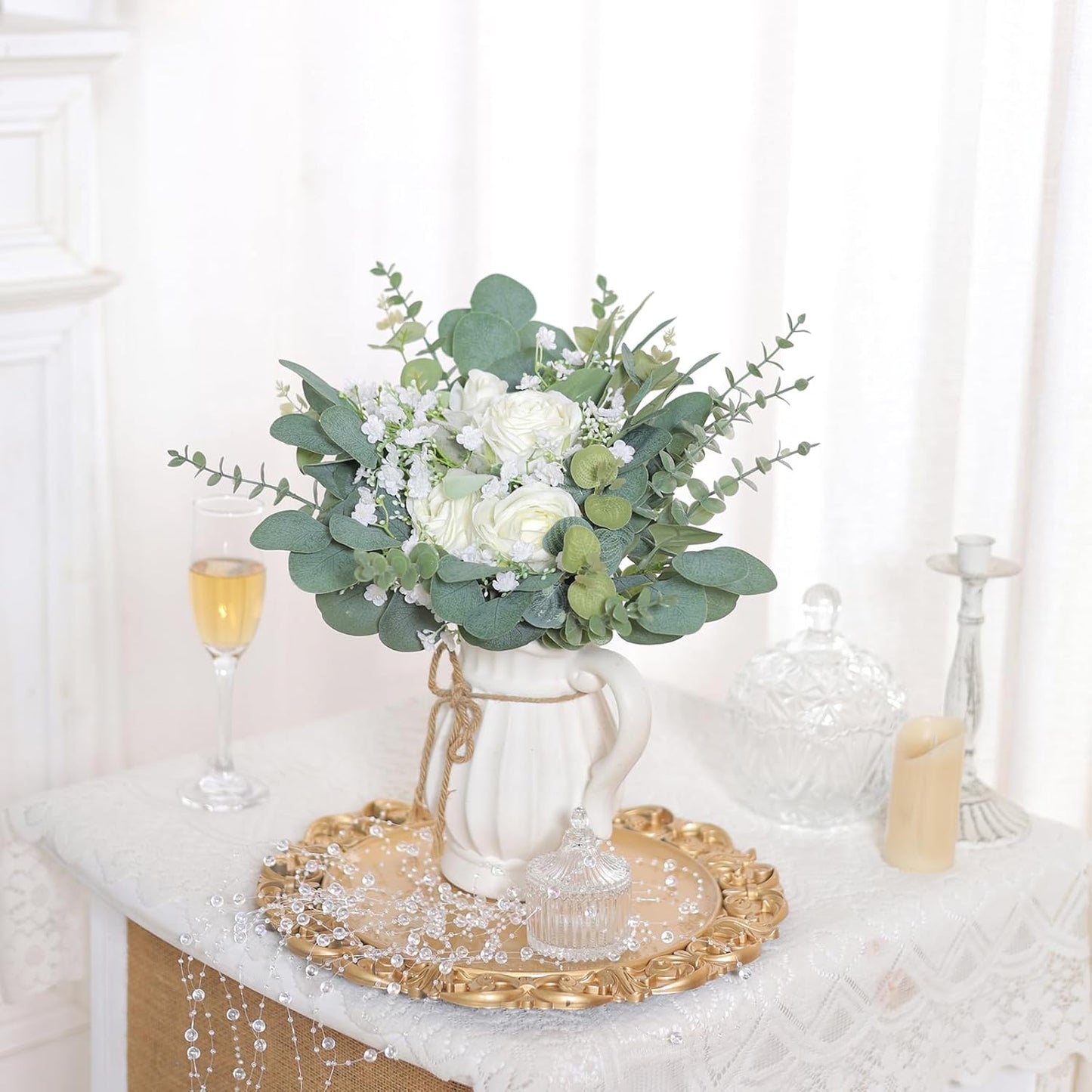 Bulk 110 Pcs 7 Kinds Mixed Artificial Eucalyptus Stems and Faux Flowers Wedding Floral Supplies for DIY Bouquets Table Centerpieces & Home Decor Arrangements Wholesale