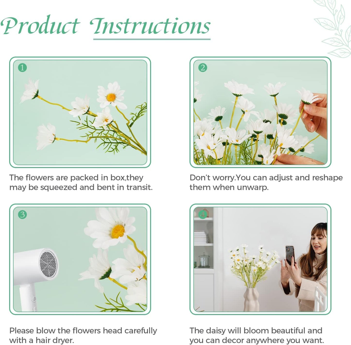 Wedding Floral Backdrop Decor Premium Artificial Daisy Bouquets 8 Pack Silk for Venue Styling