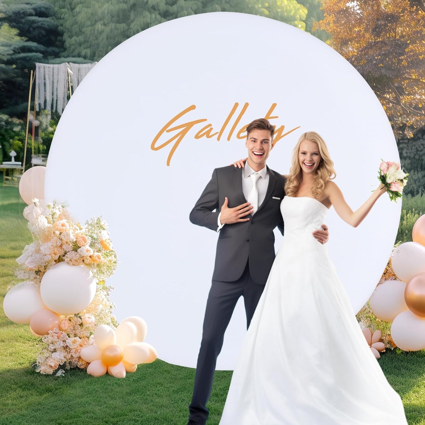 Bulk Adjustable White Round Backdrop Cover for 5 to 7.2ft Circle Arch Stand - Polyester Wedding, Birthday Party, Photography Decoration Wholesale