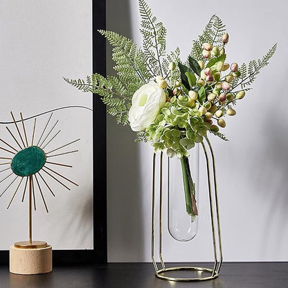 Bulk 1pc Gold Glass Vase With Metal Frame Geometric Hydroponics Vase for Centerpieces Wedding Office Living Room Decor Wholesale