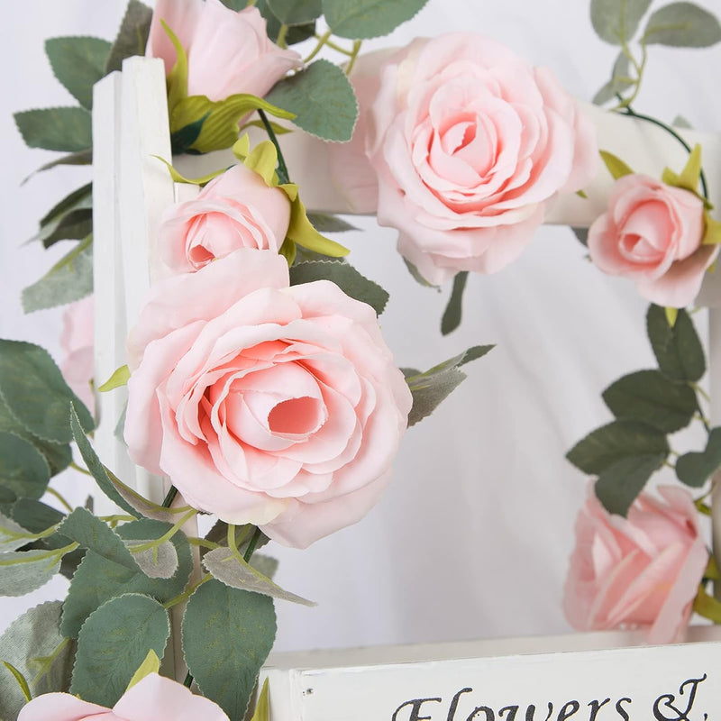 4 Pcs 26 Ft Pink Artificial Silk Rose Vine Garland, 6 Ft Segments, Realistic Flowers for Wedding Arches & Party Decor