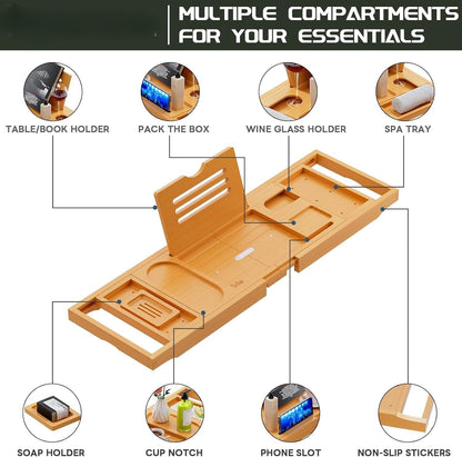 Bulk Adjustable Bathtub Tray Caddy Expandable 16-28inch Non Slip Bamboo Tray with Wine Glass Holder & Phone Slot Waterproof Spa Accessories Luxury Wedding Anniversary Bridal Shower & Housewarming Gifts for Couples Women Wholesale