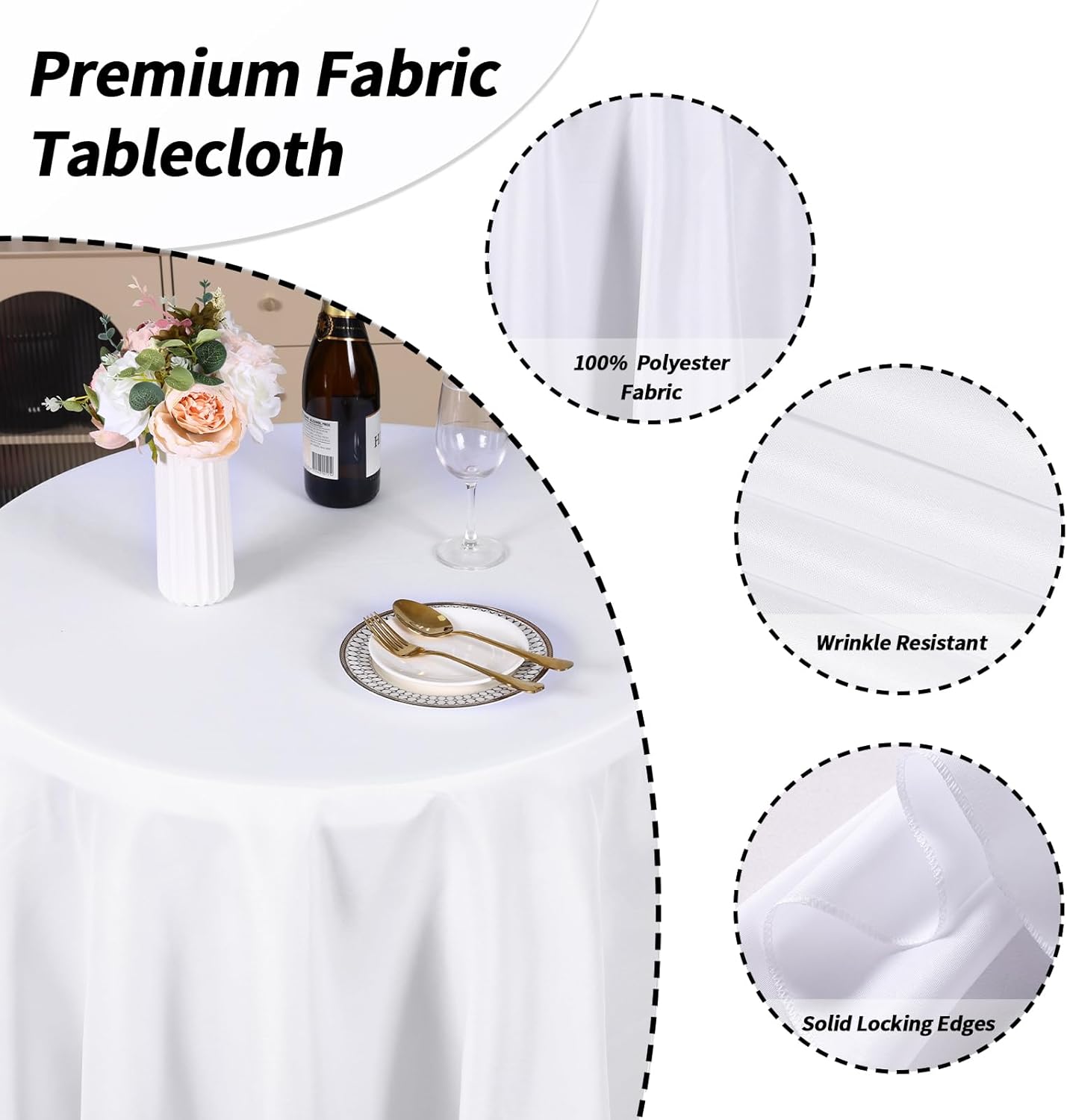 Bulk 3 Pcs Round Tablecloths Heavy Duty Polyester Washable Table Covers for Wedding Receptions Banquet Events & Birthday Parties Stain Resistant Spillproof Fabric for Dining Catering Wholesale
