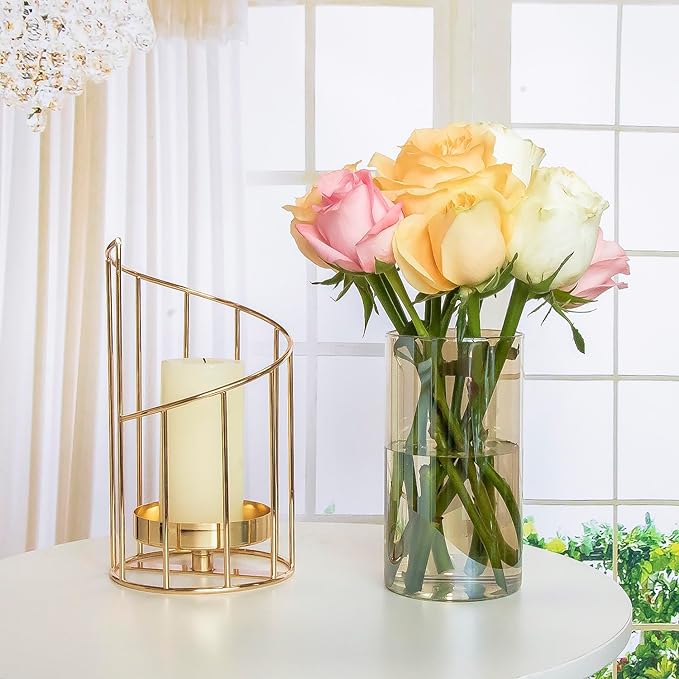 Bulk 1pc Golden Glass Flower Vase With Metal Frame Modern Geometric Candle Holders Wedding Home Decoration For Office Room Decor Home Decor Wholesale