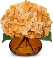 Artificial Hydrangea Flowers Silk 12 Inch Yellowish Orange 1 Vase with Faux Water Table Centerpiece Home Decor