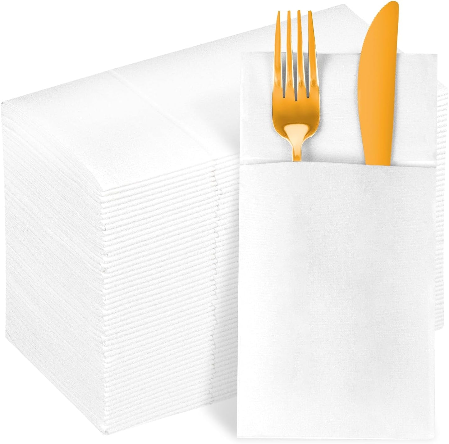 Bulk 100 Pcs 16.5" x 16.5" Premium Dinner Napkins with Flatware Pocket Soft Absorbent Cloth for Kitchen Parties Weddings Events Wholesale