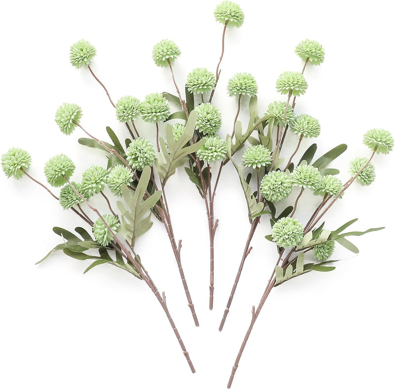 5 Pcs Artificial Silk Pompon Mums Flowers, Beige, 6 Inch Stems, Realistic Chrysanthemums for DIY Bouquets and Wedding Decor
