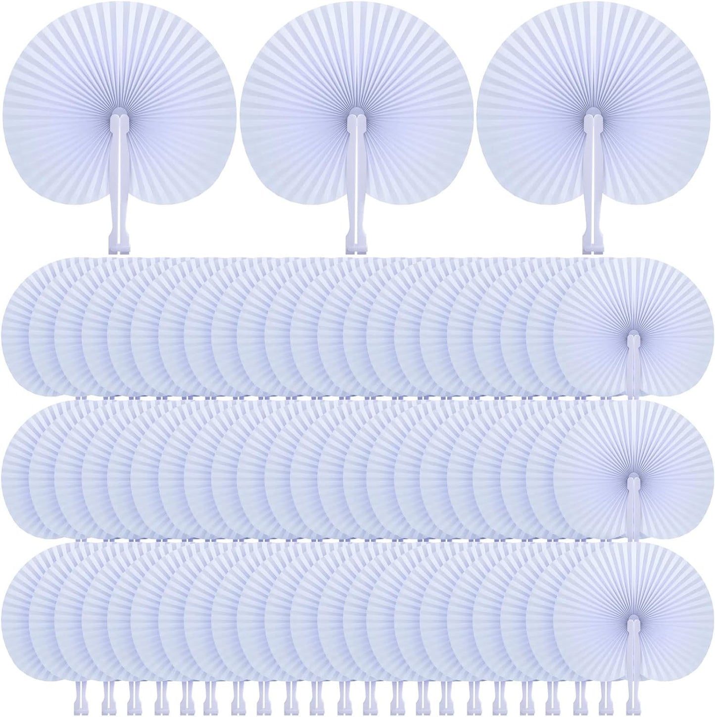 Bulk 100 Pcs White Paper Fans Round Folding Wedding Fans with Plastic Handle for Guests Birthday Party Favors for Men and Women Wholesale