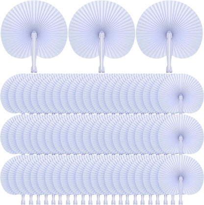Bulk 100 Pcs White Paper Fans Round Folding Wedding Fans with Plastic Handle for Guests Birthday Party Favors for Men and Women Wholesale