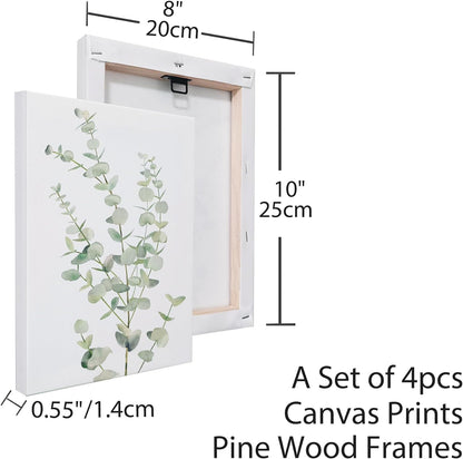Bulk 4 Pcs Botanical Plant Canvas Wall Art Framed Boho Decor for Bathroom Bedroom Sage Green Eucalyptus Prints for Office Wholesale