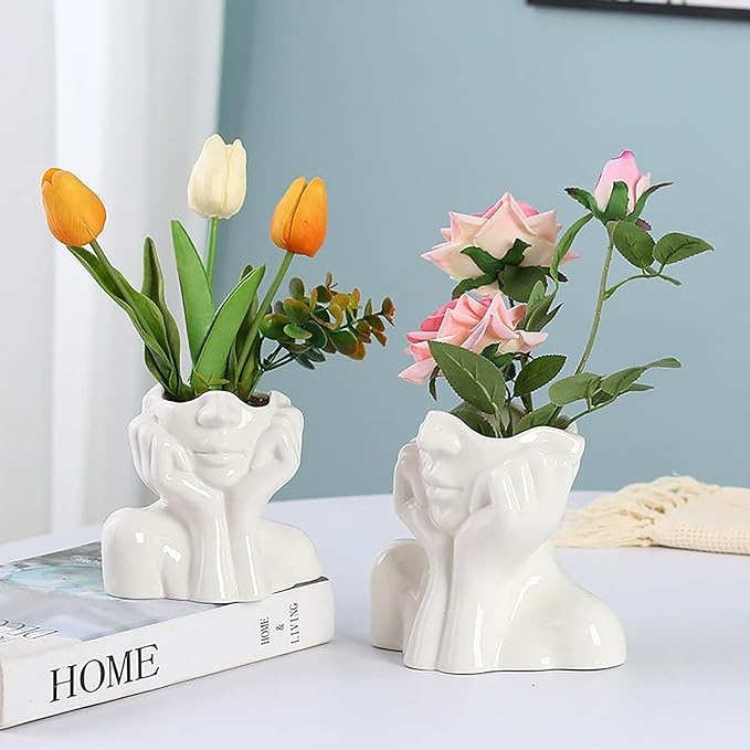 Bulk 1pc Boho Vases Double Hand Face Arm Half Body Portrait Decoration Vase Desktop Decoration for Home Living Room Office Bookshelf Wholesale