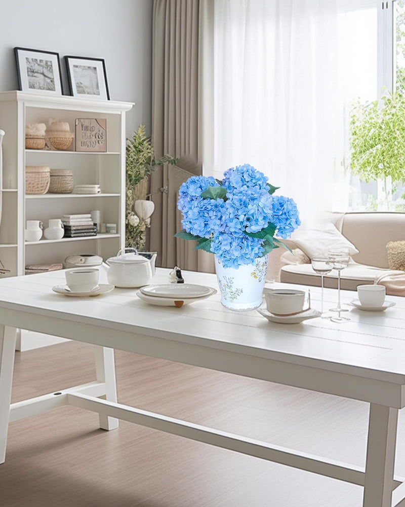 6 Pcs Silk Hydrangea Bouquets Blue 12 Inch Artificial Flowers for Wedding Home Decor