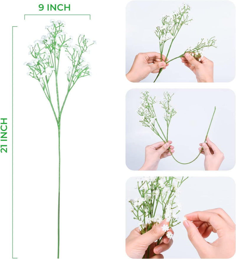 Artificial Baby's Breath Flowers, 10 Stems, White, Silk, Realistic Look for Wedding Bouquets and Centerpieces
