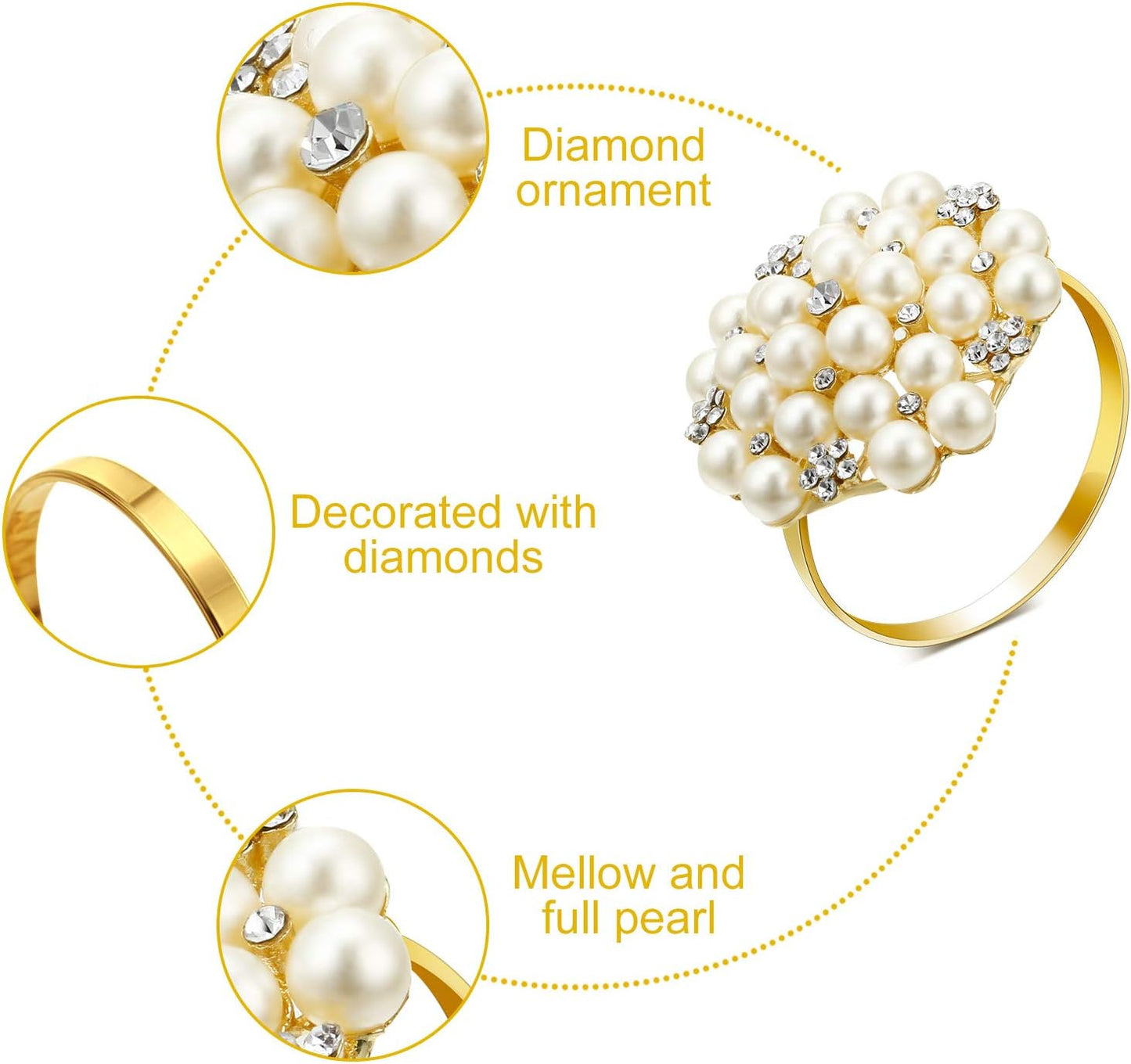 Bulk 12 Pcs Gold Pearl Flower Napkin Rings Wedding Party Decorations Wholesale