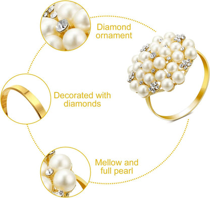 Bulk 12 Pcs Gold Pearl Flower Napkin Rings Wedding Party Decorations Wholesale