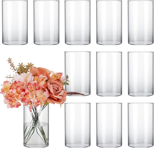 Commercial Venue Clear Glass Cylinder Vase for Floral & Aquatic Displays (3.4" D x 6" H) 12-Pack