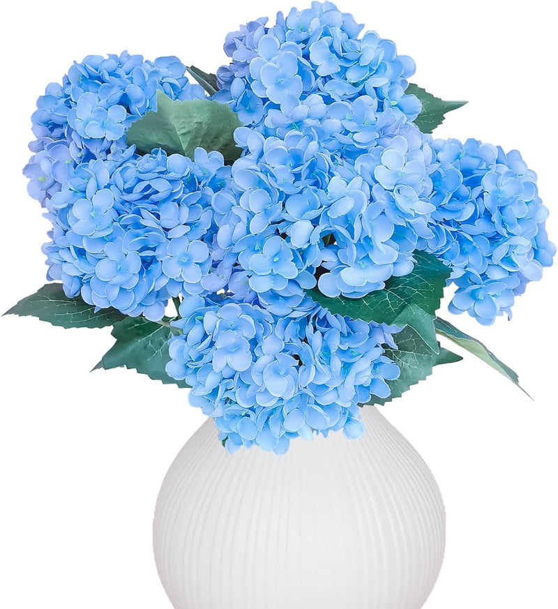 6 Pcs Silk Hydrangea Bouquets Blue 12 Inch Artificial Flowers for Wedding Home Decor